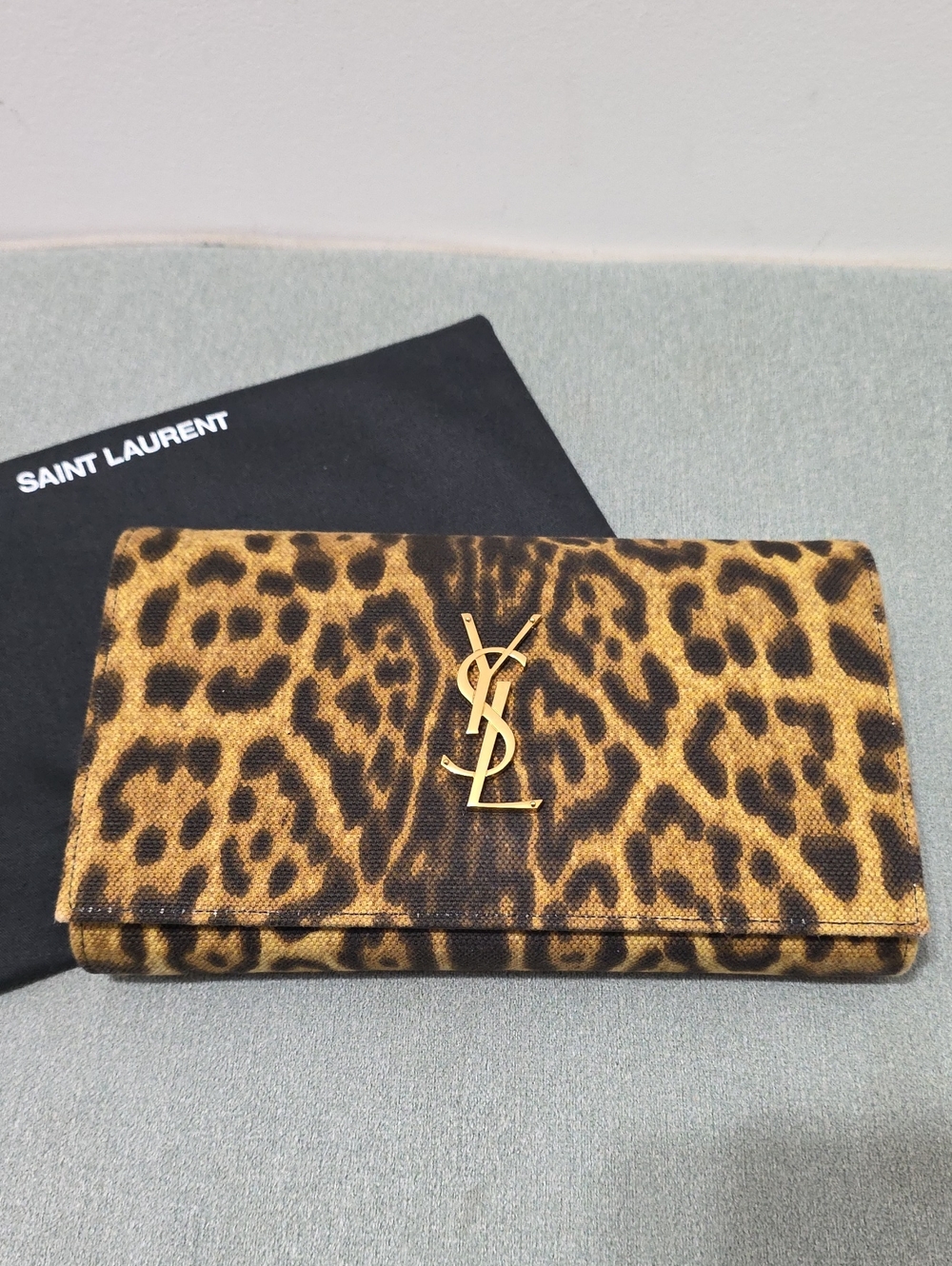 Saint Laurent Leopard Print Monogram Wallet On Chain- Brown/Gold